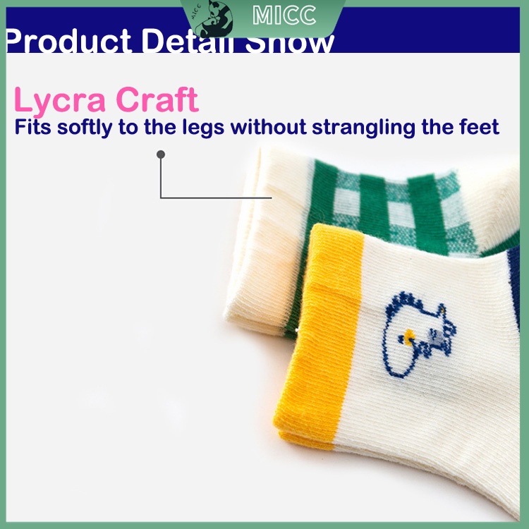 Set 5 đôi tất cotton in hình khủng long xinh xắn cho bé trai từ 1-12 tuổi