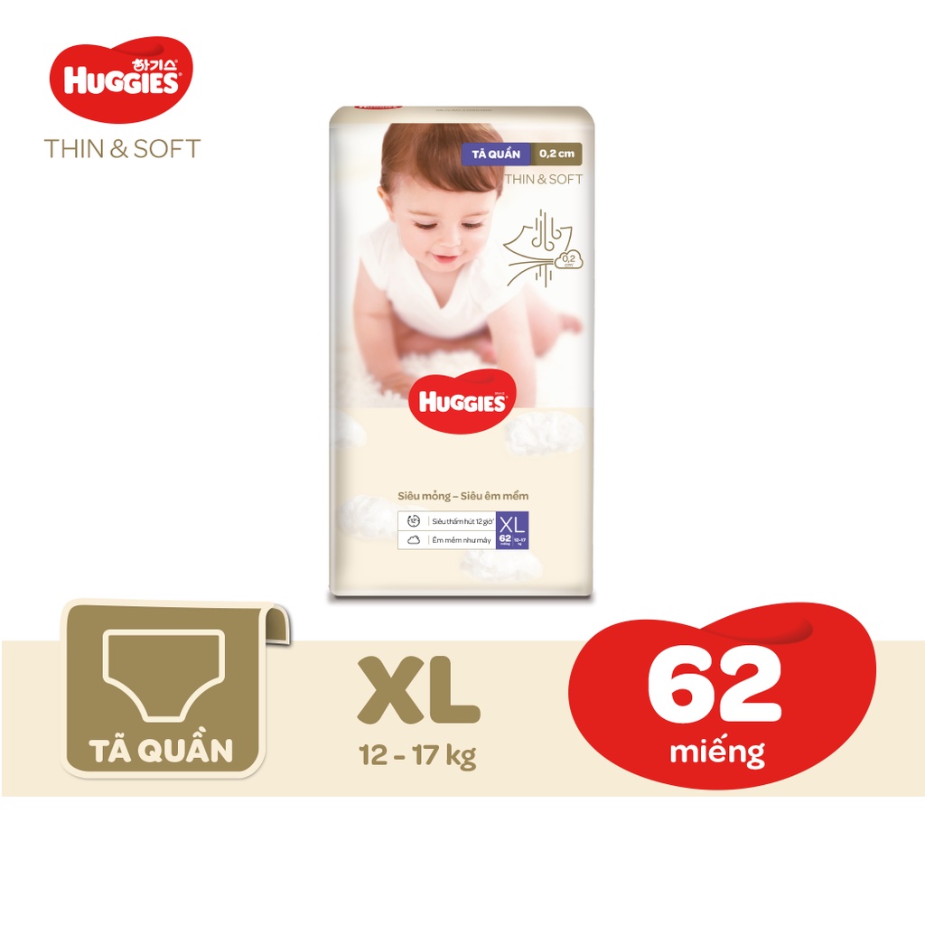 [Mã FMCGHOT -10% đơn 400K] Tã quần Hàn Quốc Huggies Thin &amp; Soft Super Jumbo mỏng tàng hình size L72/XL62/XXL46