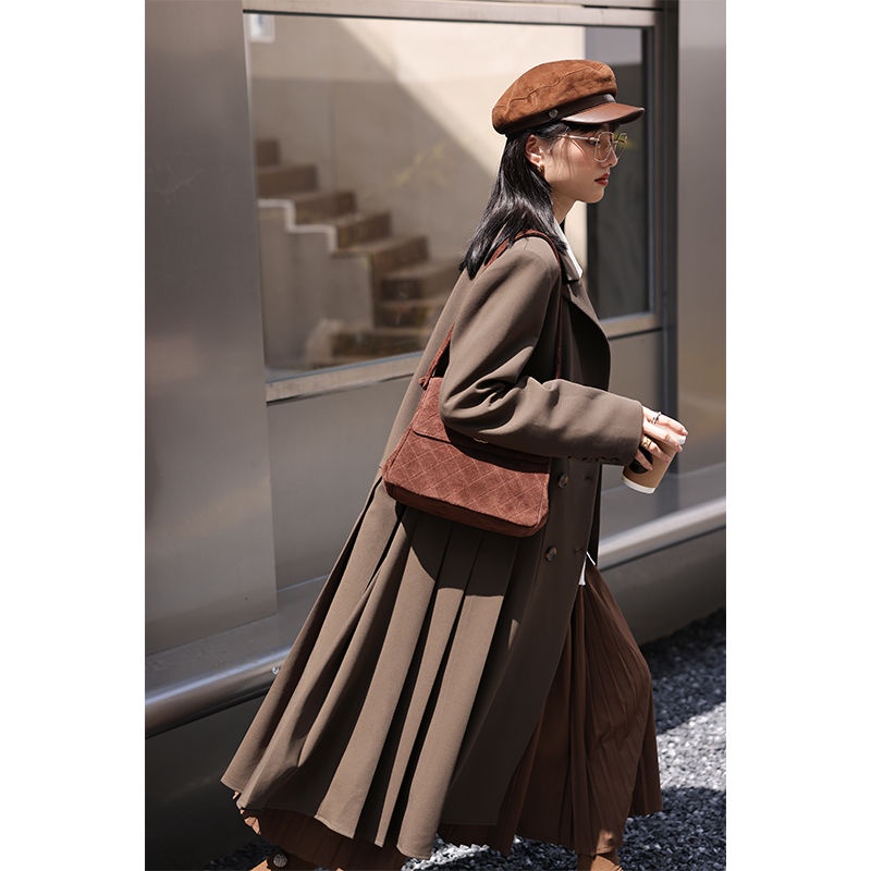 Áo khoác gió dáng dài xếp ly lưng cao thời trang