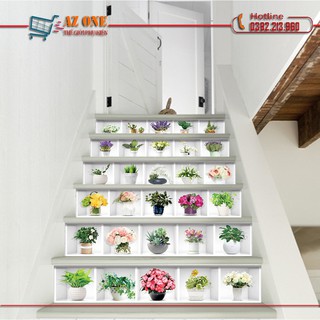 Tranh 3D Dán Cầu Thang Hình Chậu Hoa DLT009