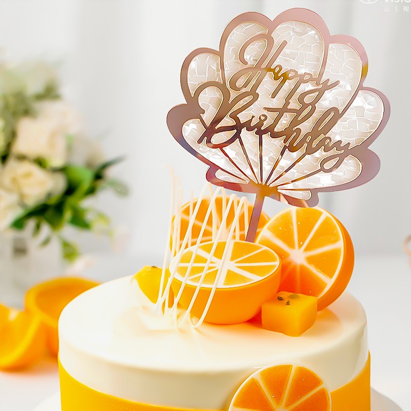 Que Cắm Trang Trí Bánh Kem Hình Lâu Đài Chữ Happy Birthday Bằng Acrylic Màu Vàng Sáng Tạo