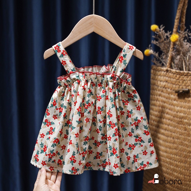 Bobora Set Áo Hai Dây Họa Tiết Hoa Và Quần Dài Phong Cách Hàn Quốc Cho Bé Gái