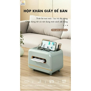 Hộp đựng khăn giấy sang trọng nhiều ngăn, hộp khăn giấy đa năng, trang trí bàn làm việc - youqin
