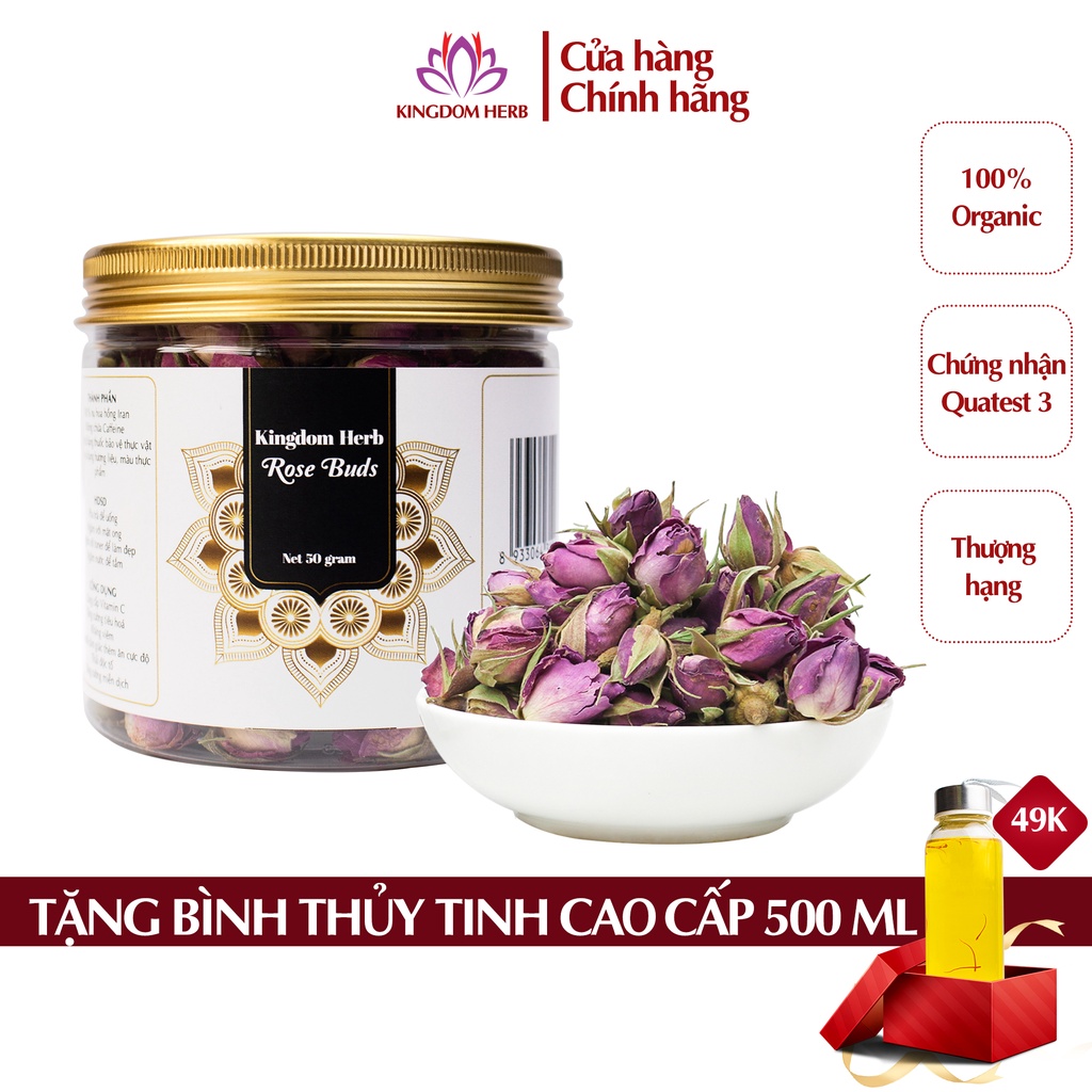 [Mã FMCGMALL -8% đơn 250K] Nụ hoa hồng khô Kingdom Herb Iran chính hãng, trà hoa hồng khô thượng hạng hộp 50g