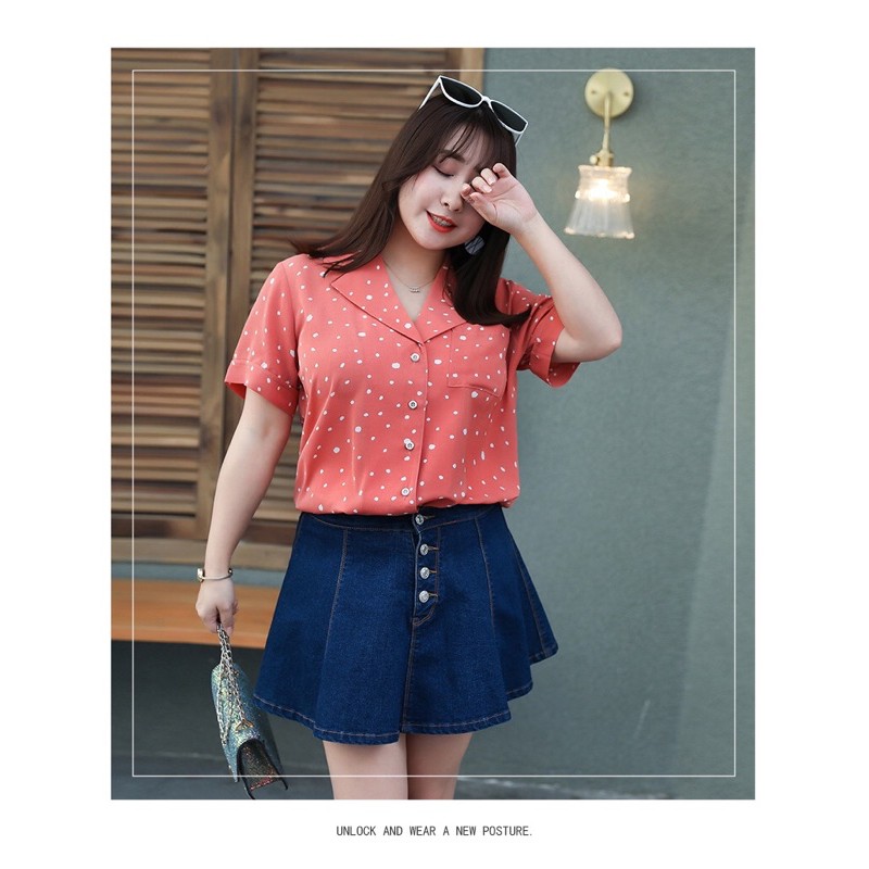 áo sơ mi big size tay ngắn màu hồng cam size 80-100kg