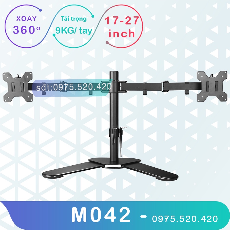 M042 -Giá Treo Hai Màn Hình Đặt Bàn/ Chân Để 2 Màn Hình Kép-Xoay 360 Độ- [Màn hình 17-27 Inch] [ Rẻ Hơn NB F160/ NBH180]