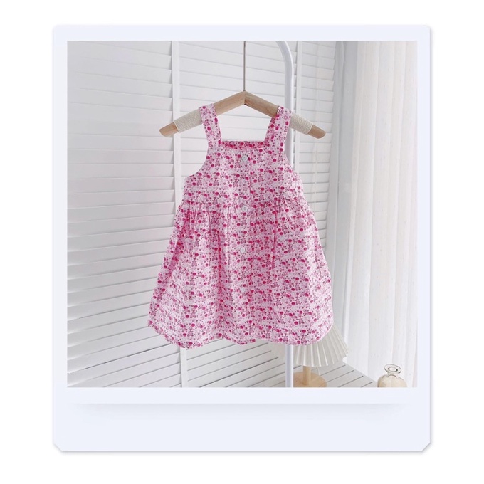 Váy hai dây hoa nhí chất thô lụa cho bé gái 8-18kg