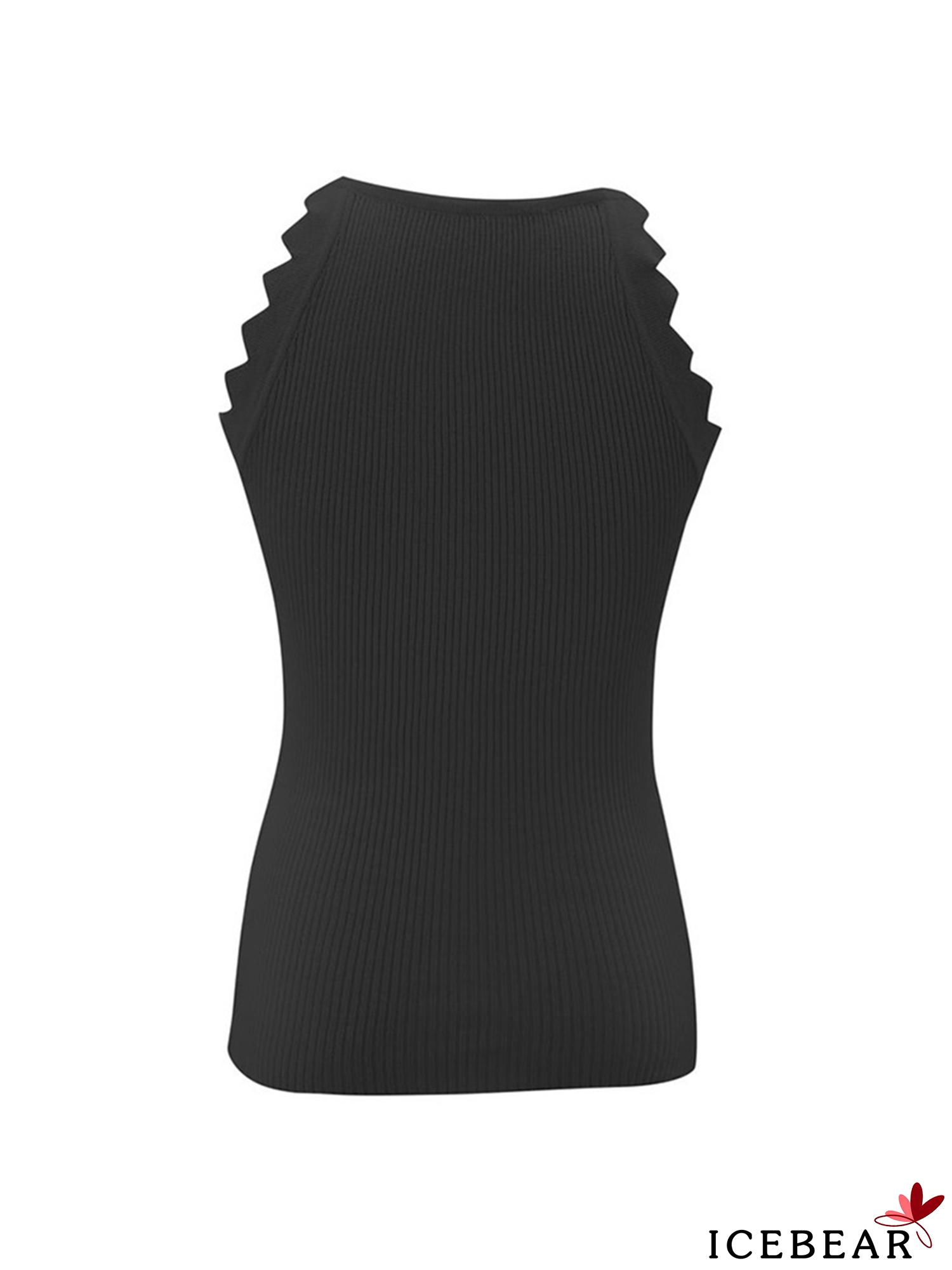 ICE-Women´s Summer Sleeveless Vest Solid Color Rib Knit O-neck Lace Vest Camisole Ladies Sexy Fashion Slim Nightclub Wear | BigBuy360 - bigbuy360.vn