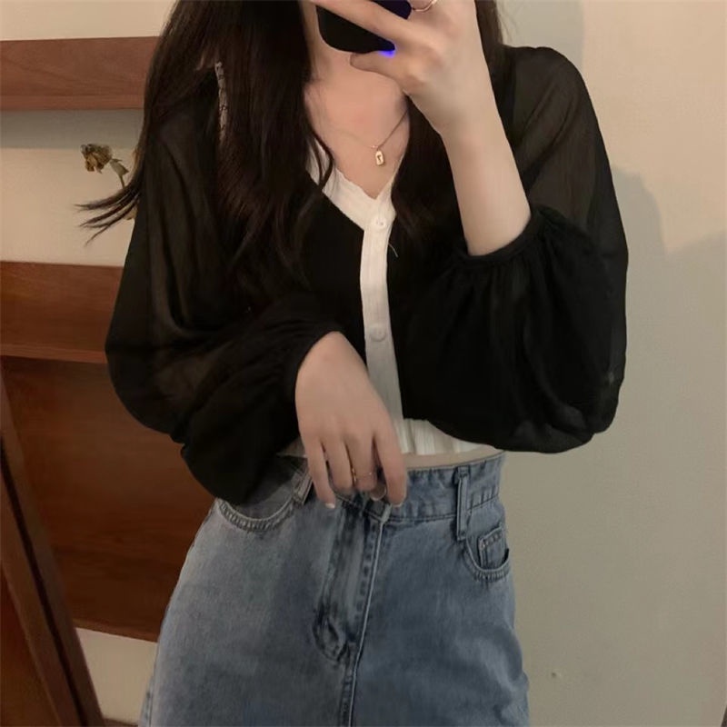 Áo cardigan Dệt Kim Tay Phồng Phong Cách Hàn Quốc Thời Trang Mùa Thu Mới Cho Nữ