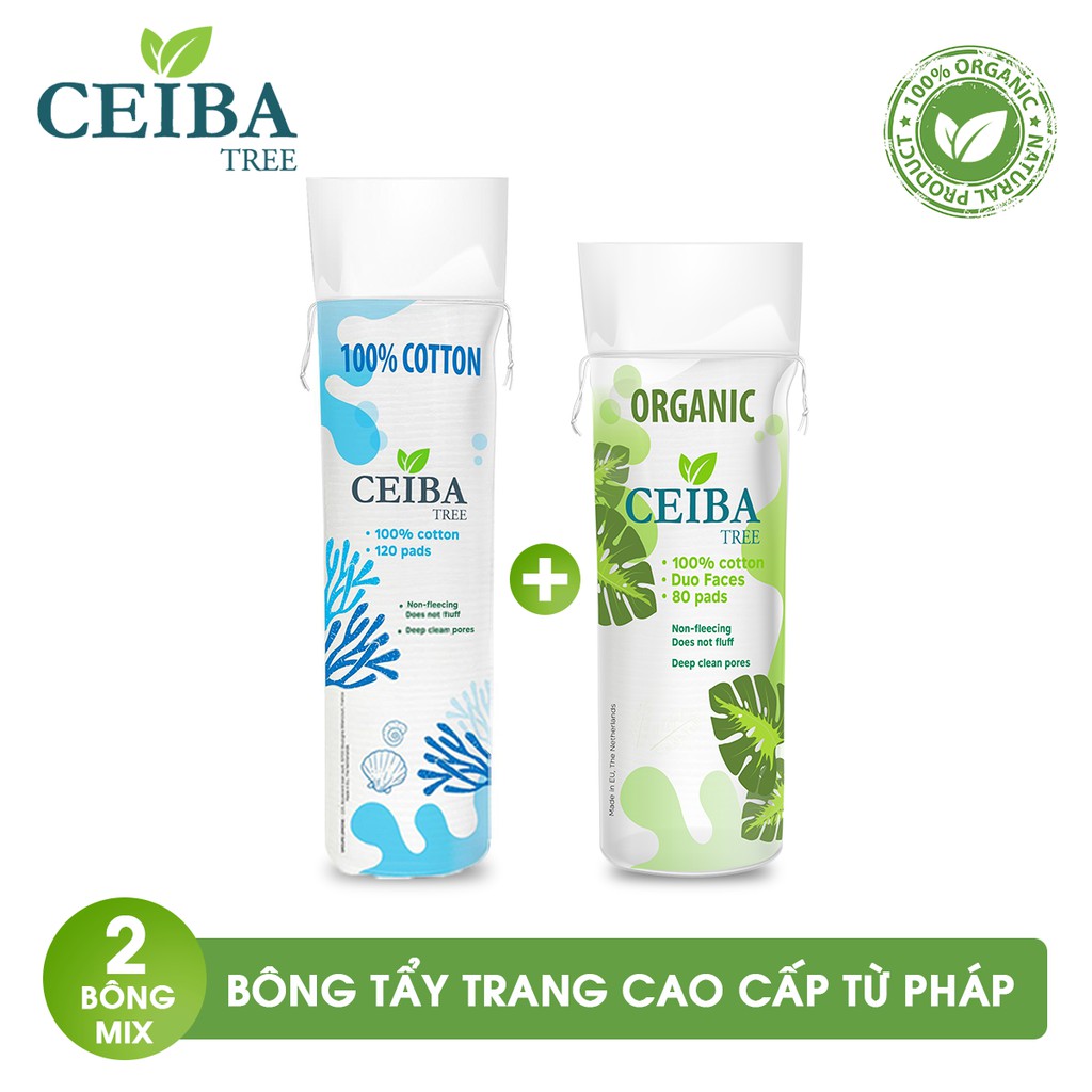 Combo 2 bông tẩy trang Organic Ceiba (80 pads x1, 120 pads x1)