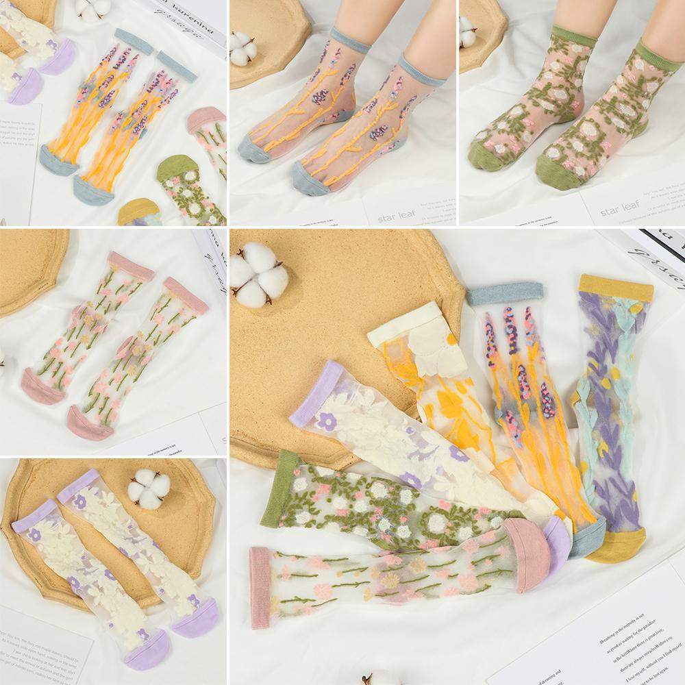 MELODG Vớ Cotton Cao Cổ Thêu Hoa Thời Trang Dành Cho Nữ