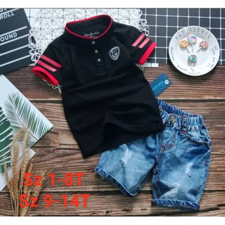 Ảnh thật - Set jeans cổ trụ dành cho bé trai khoảng 8-28kg