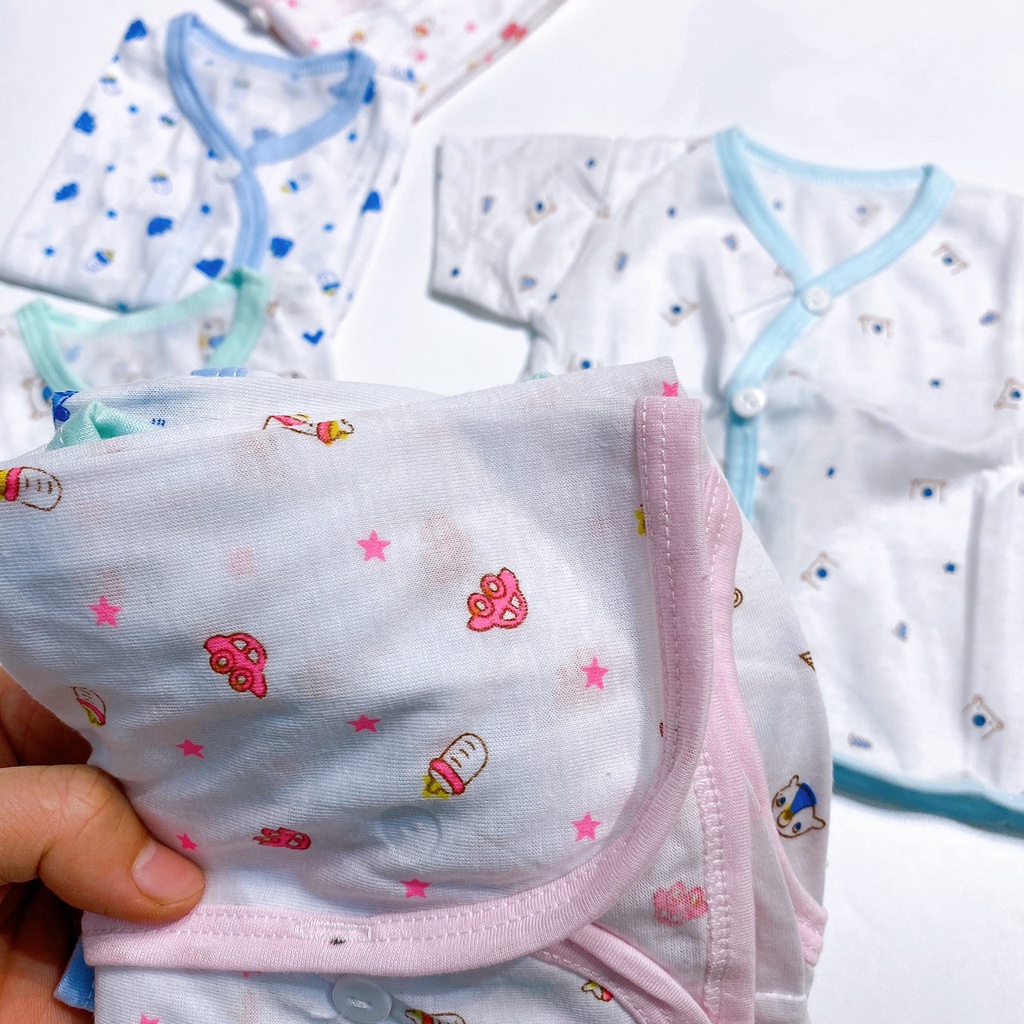 Áo sơ sinh cộc tay cho bé trai bé gái cotton vạt chéo trắng 2X MART