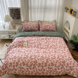 Bộ drap & chăn phao cotton poly hoa nhí hồng