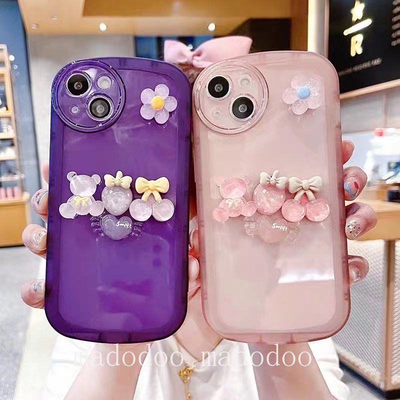 Oppo A3S A54 A74 A95 A52 A72 A92 A37 A37F Neo 9 F5 Youth A1K F11 Reno 2Z 2F 7 Reno7 4G 5G Cute Crystal Bear Strawberry Cherry Love Flower Clear Candy Round Edge Airbag Shockproof Soft Phone Back Case Cover NKS 11