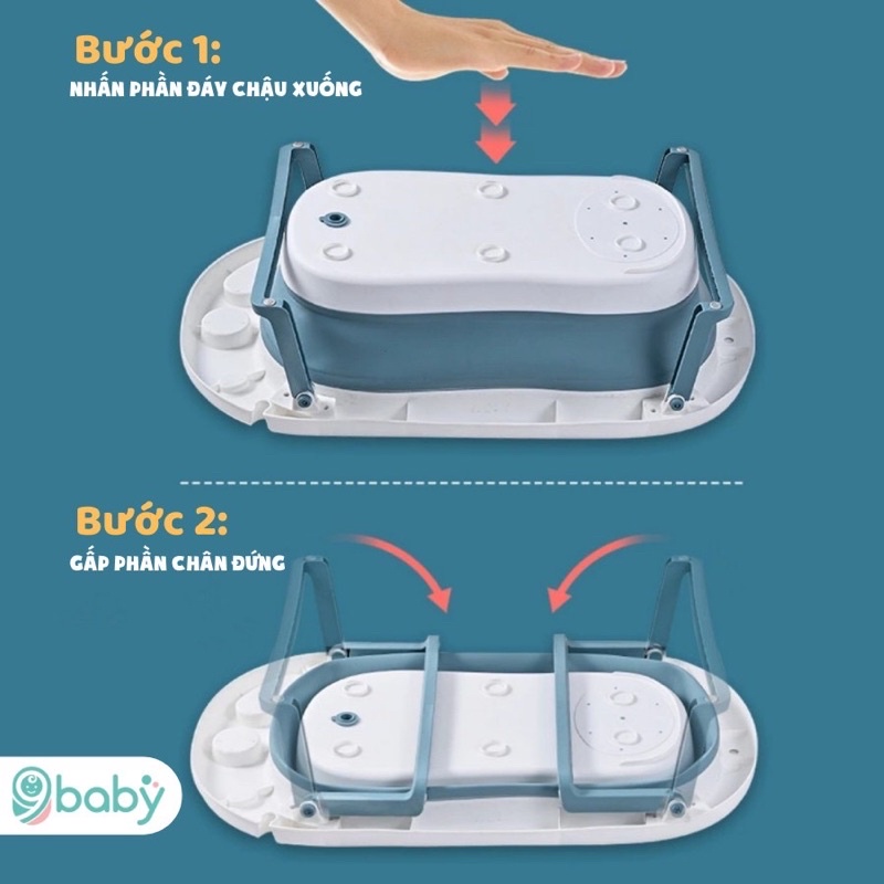 Chậu tắm gấp gọn kèm phao HOLLA  có nhiệt kế , thau tắm cho bé gập gọn kèm phao holla