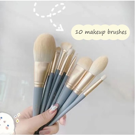 (Tặng kèm túi da) Set 10 cây cọ trang điểm xanh dương lông siêu mềm