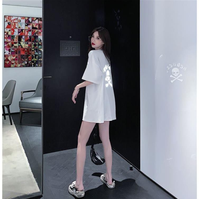 Áo Thun Phản Quang Tay Lỡ Unisex Nam Nữ Xương Chéo