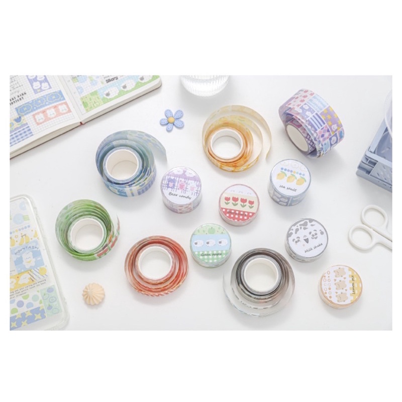 Washi tape/Cuộn băng dính washi tape dài 5 mét chủ đề thú cưng hoạt hình trang trí sổ planner bullet journal Tẻn Tẻn