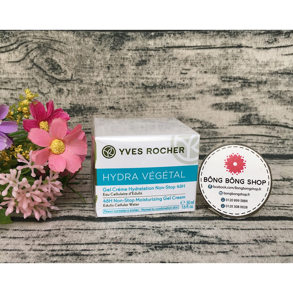(Chuẩn Pháp-50ml) Kem dưỡng ẩm Yves Rocher Gel Crème Hydratation Non-Stop 48h 50ml (da thường, hỗn hợp)