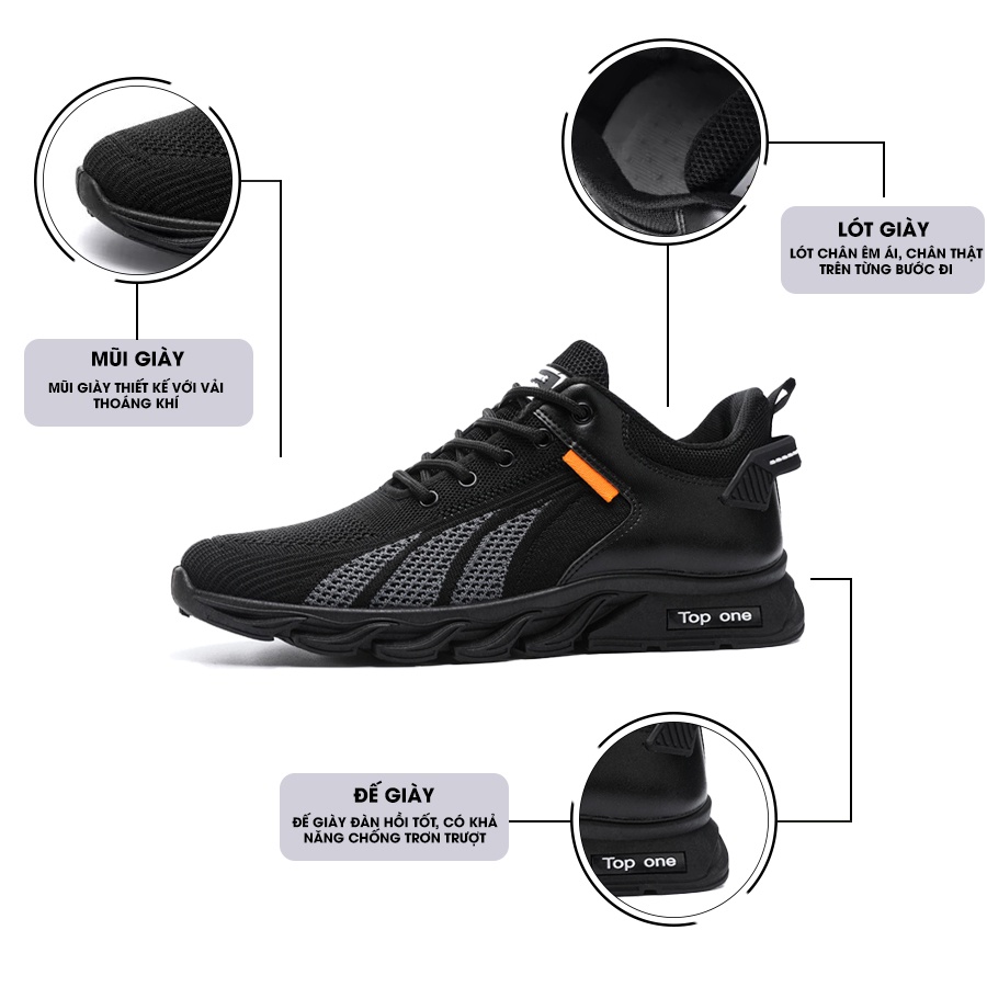 Giày Thể Thao Nam GEMI - Giày Sneaker Màu Đen - Đen Trắng, Giày Thể Thao Đế Êm , Vải Thoáng,- G5035
