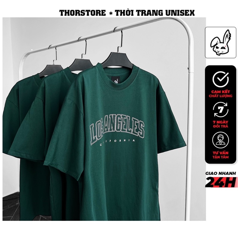 Áo thun tay lỡ nam nữ,in chữ Los màu xanh
