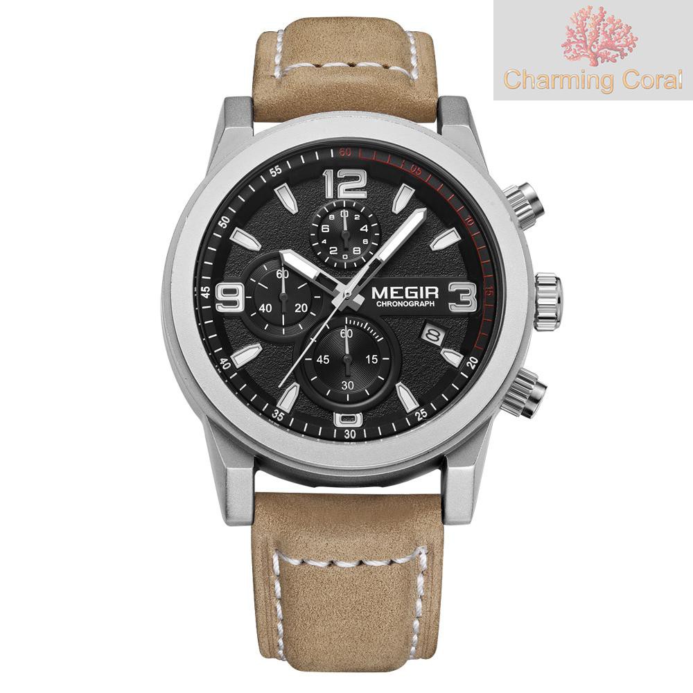 CTOY MEGIR Classic Well Made Soft Genuine Leather Analog Quartz Wristwatch 3ATM Water Resistant Man Watch with Sub-dial