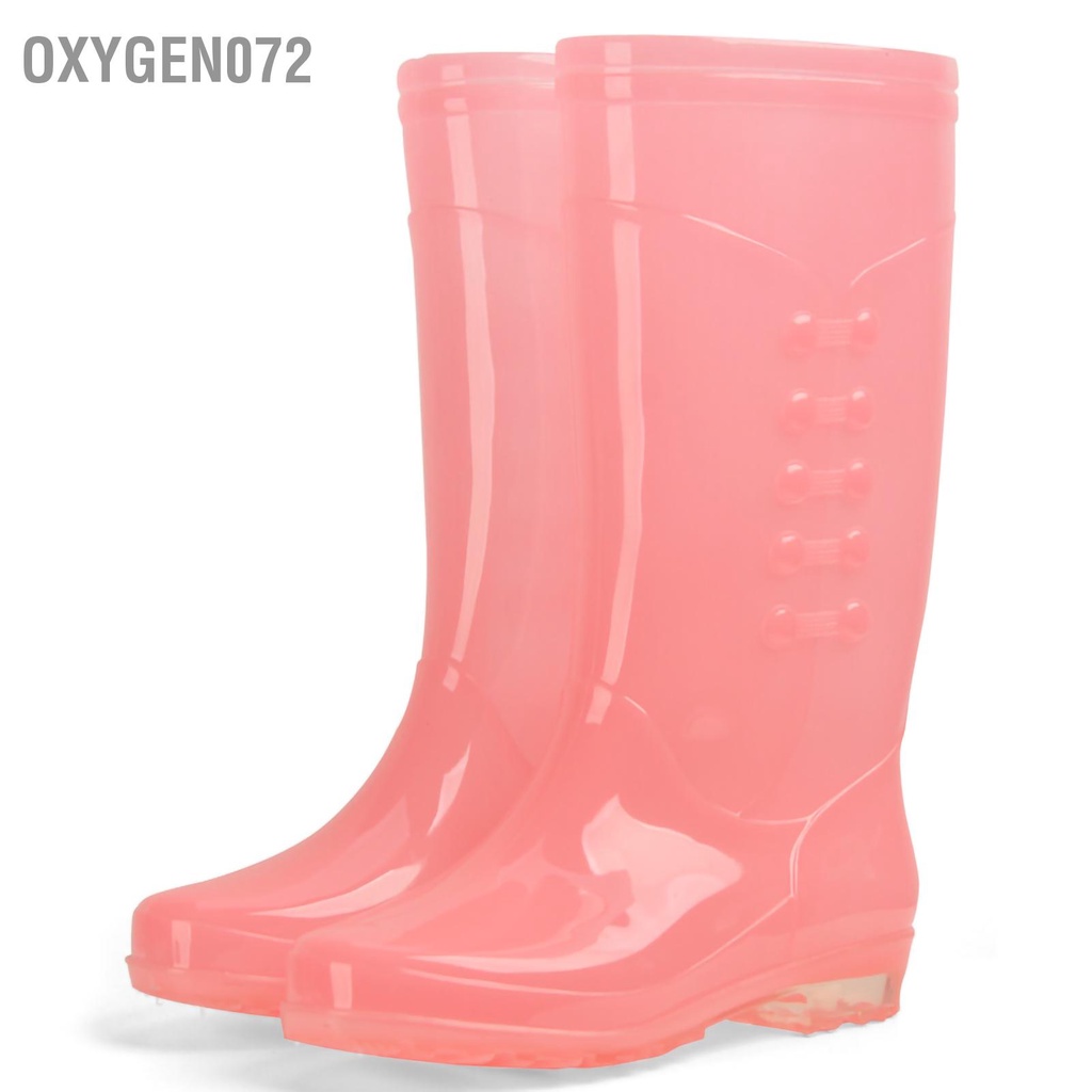 Oxygen072 Giày đi mưa cao không trơn trượt thấm nước PVC trong suốt với vải bông sang trọng cho phụ nữ người lớn