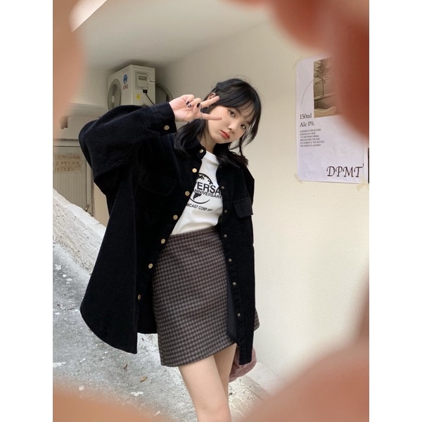 Áo sơ mi nhung tăm trơn 8193