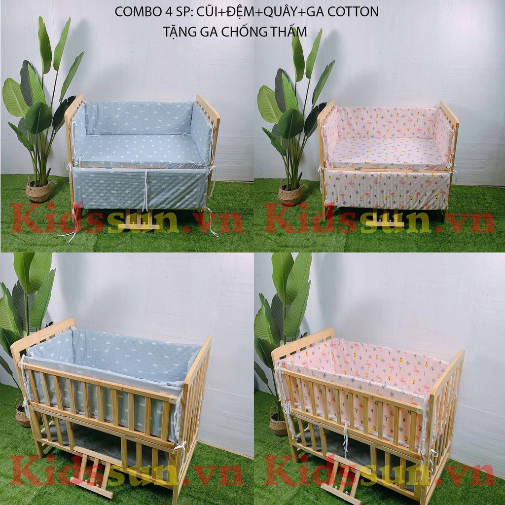 Giường Cũi 2 tầng Trẻ Em-Combo 4 sản phẩm tặng ga chống thấm - cũi gỗ thông trắng Nga nhập khẩu- Giường cũi KIDSSUN