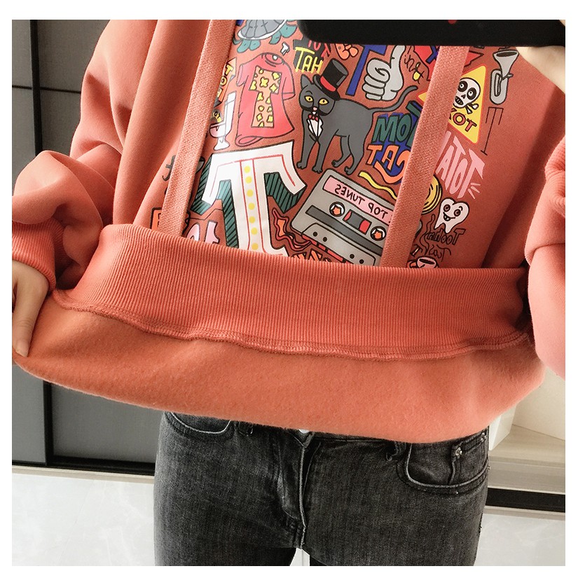 Áo hoodie ulzzang unisex form rộng Hàn Quốc họa tiết in thời trang | BigBuy360 - bigbuy360.vn