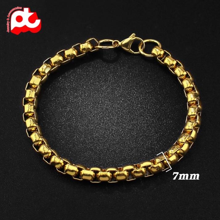 Lắc tay inox nam cao cấp rẻ rẻ kiểu xích thời trang titan thép không gỉ fashionmp kích cỡ 7mm màu mạ vàng PTLTNA11