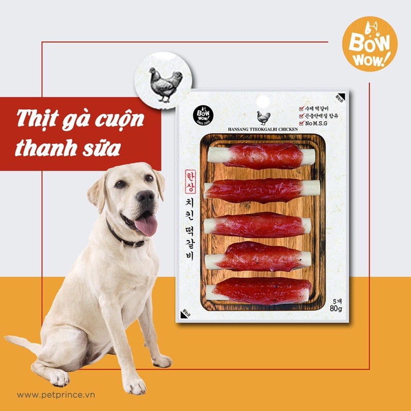 Bowwow thịt gà/vịt/heo thanh cuộn sữa 80g (Hàn Quốc)