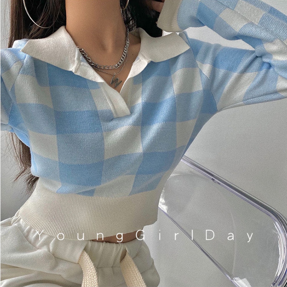 Áo Sweater Dệt Kim Cổ Polo Dáng Ôm Kẻ Sọc Kiểu Retro Thời Trang Mùa Thu Cho Nữ