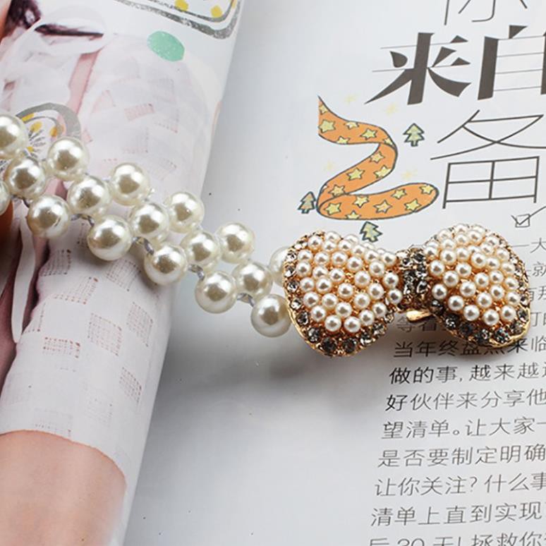Thắt lưng co giãn đính hạt giả ngọc trai