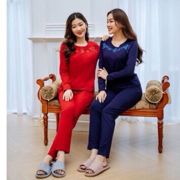 [CHÍNH HÃNG] Bộ đồ trung niên thu đông quần dài áo dài tay cotton cao cấp Winny đẹp - Set đồ ngủ mặc nhà ấm
