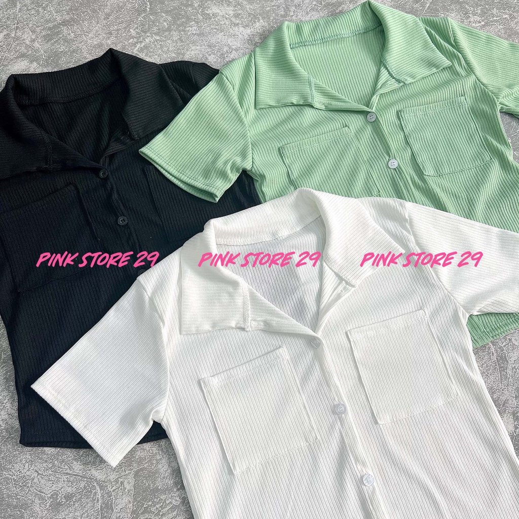 Áo Sơ Mi Thun Croptop ALOHASHOP91 Dáng Ôm Tay Ngắn Vạt Bầu