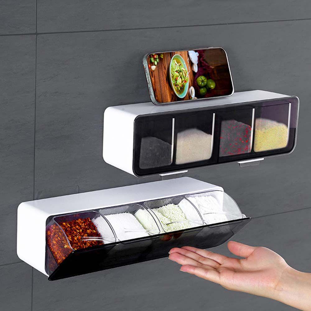Hộp Đựng Gia Vị Gắn Tường Nhiều Ngăn Kèm Muỗng Tiện Dụng