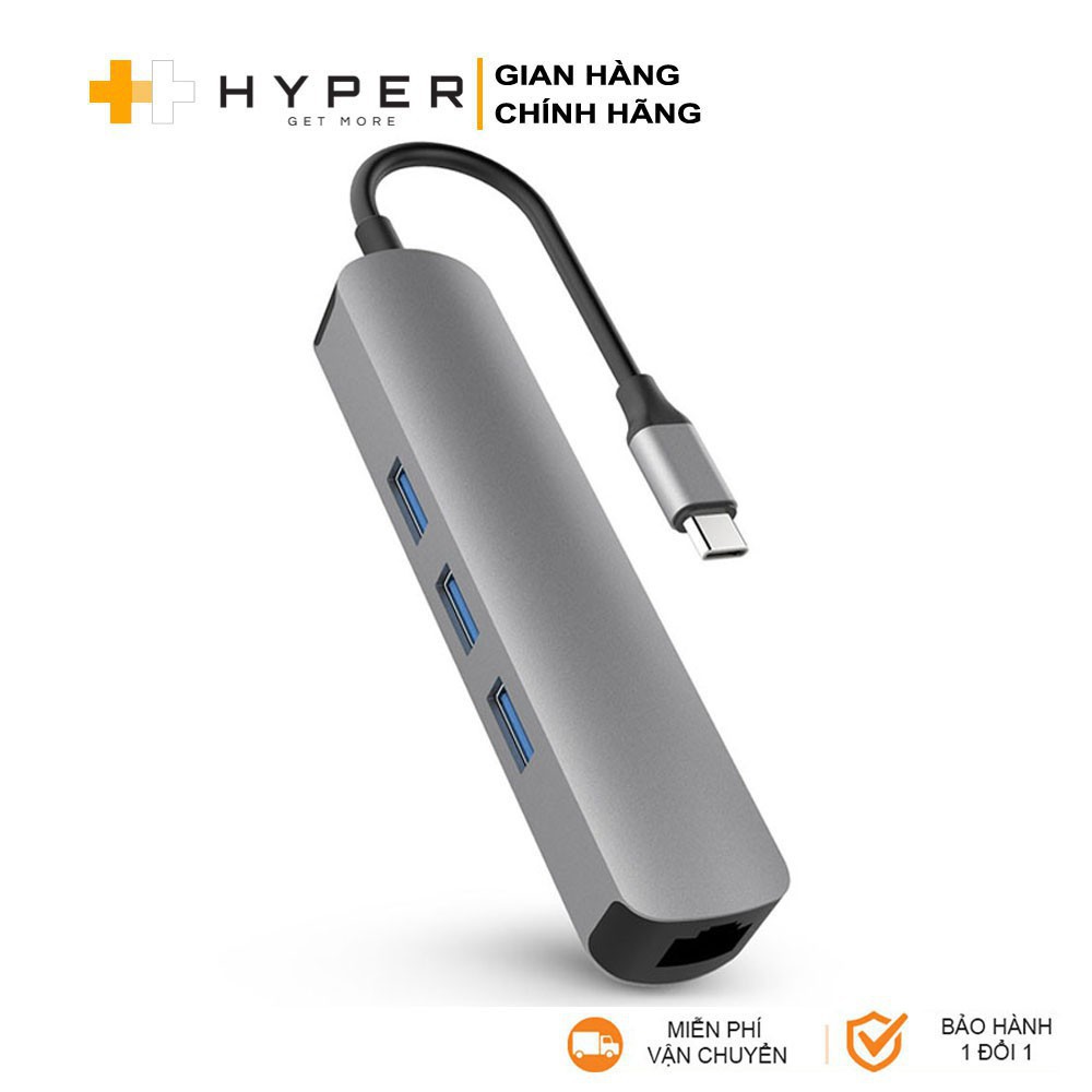 [Mã 229ELSALE hoàn 7% đơn 300K] Cổng Chuyển HyperDrive 4K HDMI 6-in-1 USB-C Hub (Mạng Lan-HD233B)