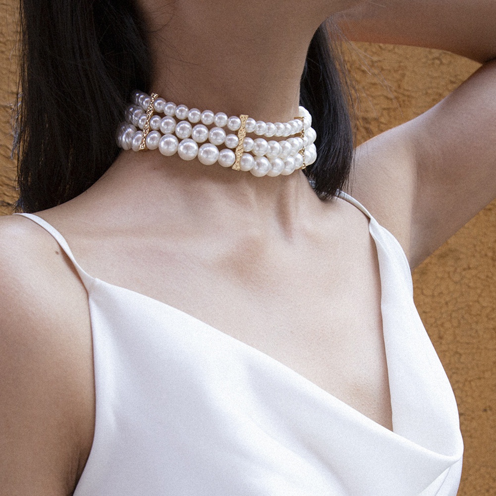 Vòng cổ nhiều lớp đính ngọc trai nhân tạo thời trang