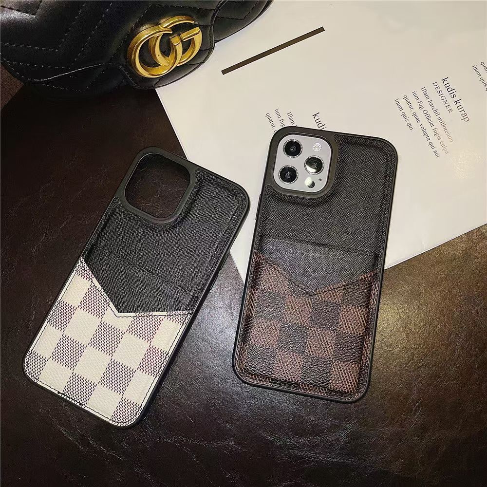 Ốp điện thoại da cao cấp họa tiết kẻ ô với ngăn đựng thẻ cho iPhone 12 12 Pro 12 Pro Simple 11 Pro Max 7 8 Plus