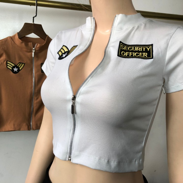 Áo kiểu kéo khoá thêu logo