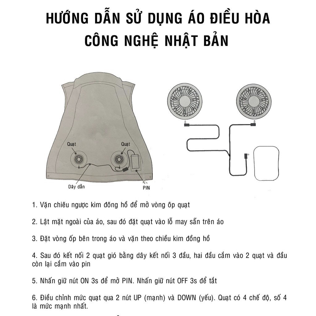 Áo điều hòa làm mát có mũ đầy đủ phụ kiện hàng cao cấp Nhật Bản A02