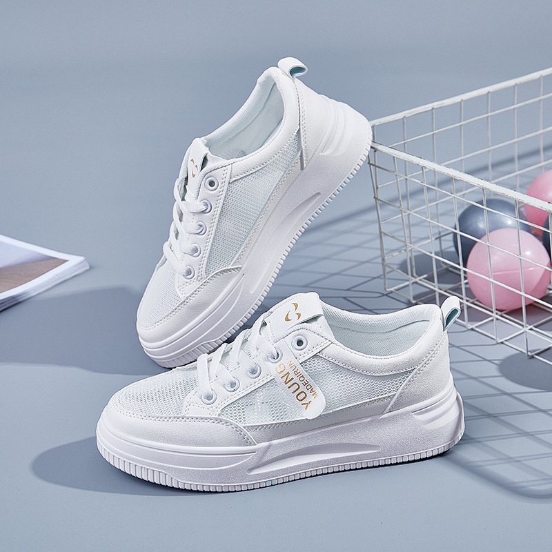 Giày Thể Thao Trắng Phối Lưới Thoáng Khí Đế Dày Phong Cách Hàn Quốc Thời Trang Mùa Hè 2021 Cho Nữ Sinh QR03 Czk060