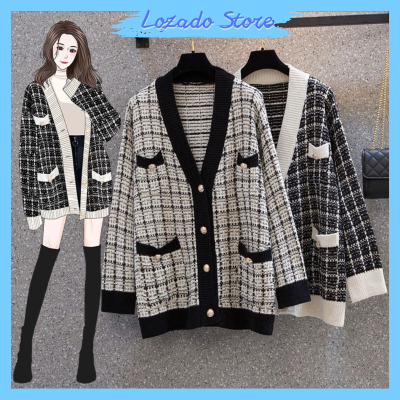 Áo khoác nữ áo cardigan LOZADO dáng dài form rộng chất len nhũ dày dặn thiết kế đính cúc vàng kèm túi sang chảnh - A481