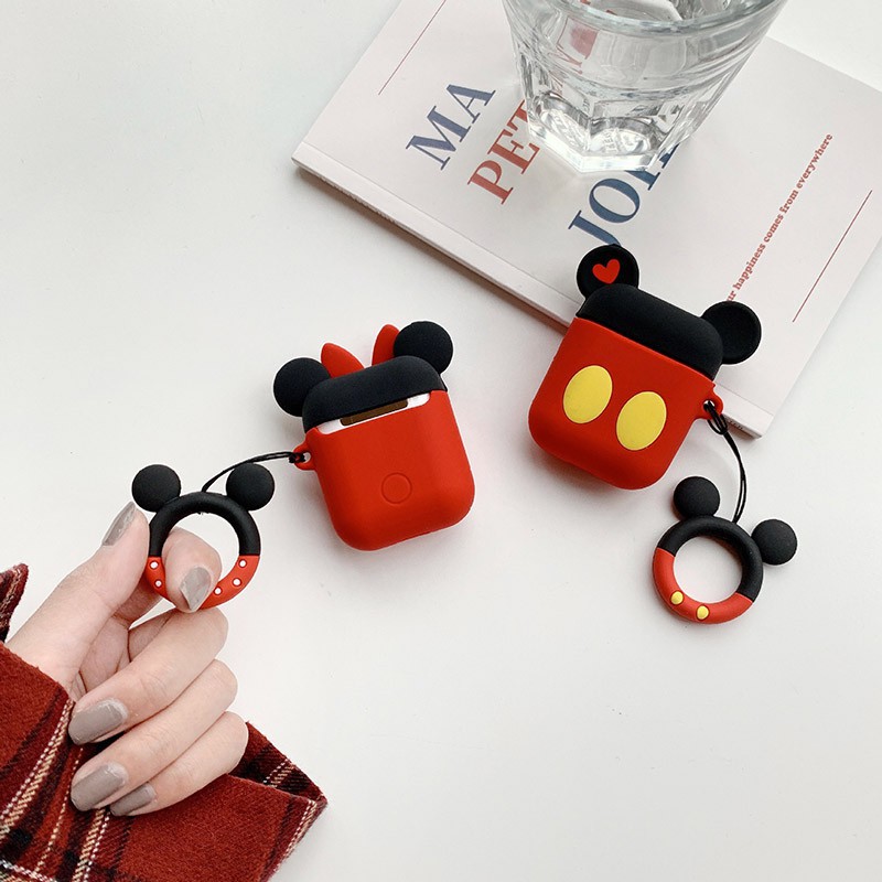 Vỏ silicone bảo vệ hộp sạc tai nghe AirPods chống sốc chống thấm nước họa tiết hoạt hình Mickey Minnie