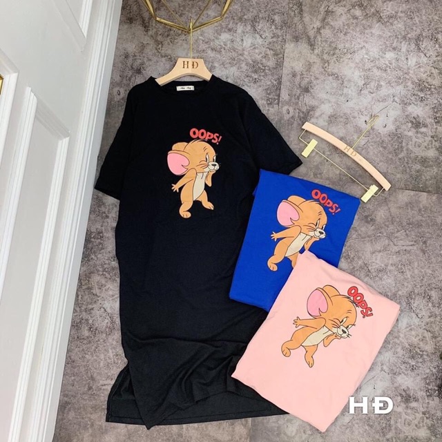 ĐẦM COTTON SuÔNG-Váy suông in hình chuột jeny dáng dài 1m(k may túi hông) | BigBuy360 - bigbuy360.vn