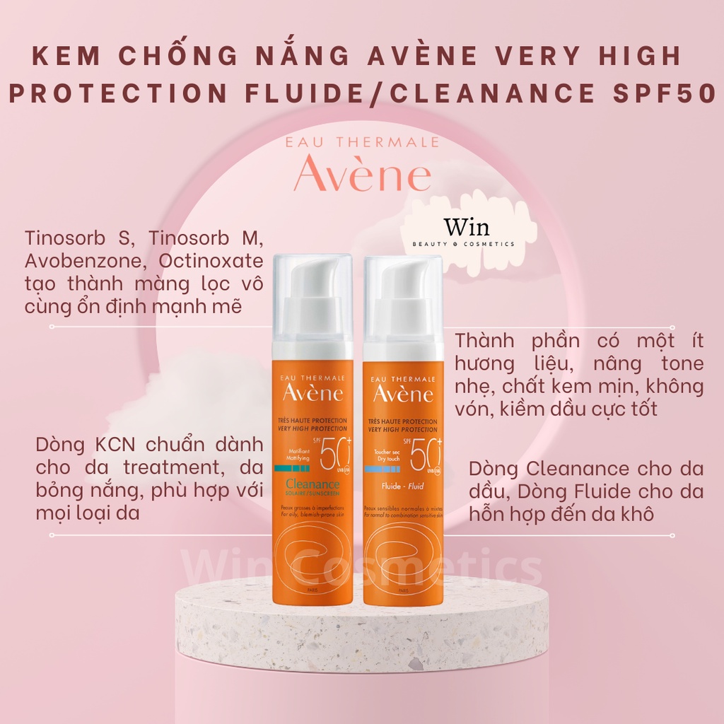 Kem chống nắng Avene Cleanance da dầu mụn / Avene Fluid da thường, hỗn hợp