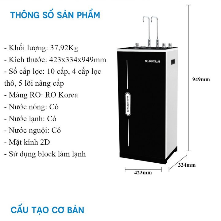 Máy lọc nước RO nóng nguội lạnh chính hãng Daikiosan DSW42710H3