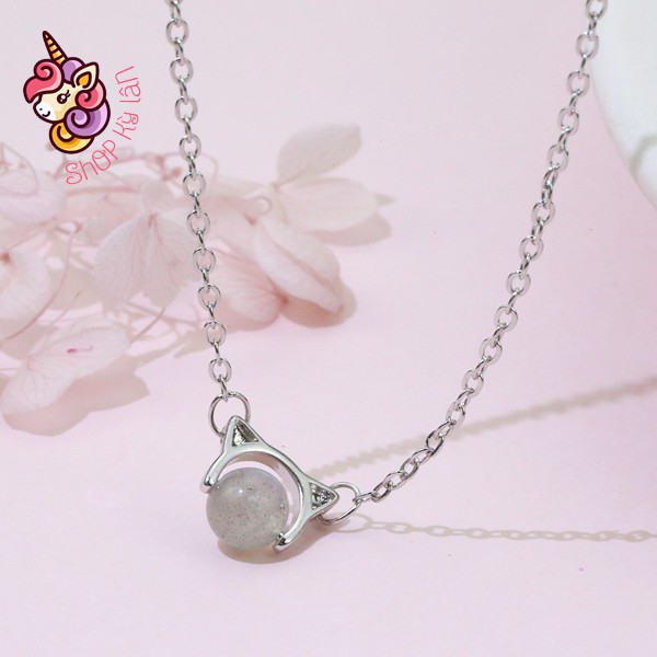 Dây chuyền tai mèo hạt xám mặt trăng đơn giản dễ thương hot trend mới hàn quốc 2020 - shop kỳ lân